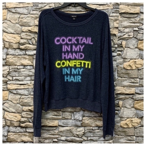 #114 XL NWT Wildfox Cocktail Hand Confetti Hair Pullover Party Sweatshirt Top - Picture 2 of 3